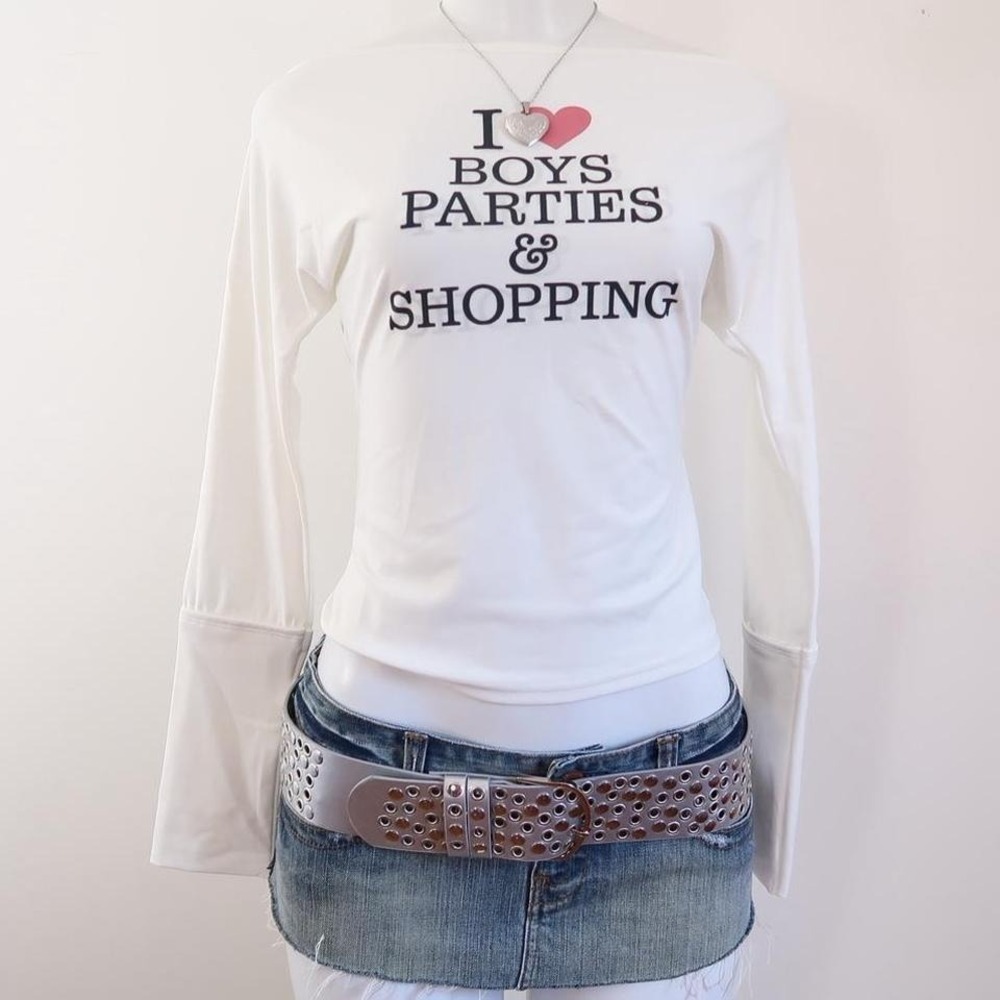 y2k i love boys parties shopping off shoulder long sleeve bimbo top S